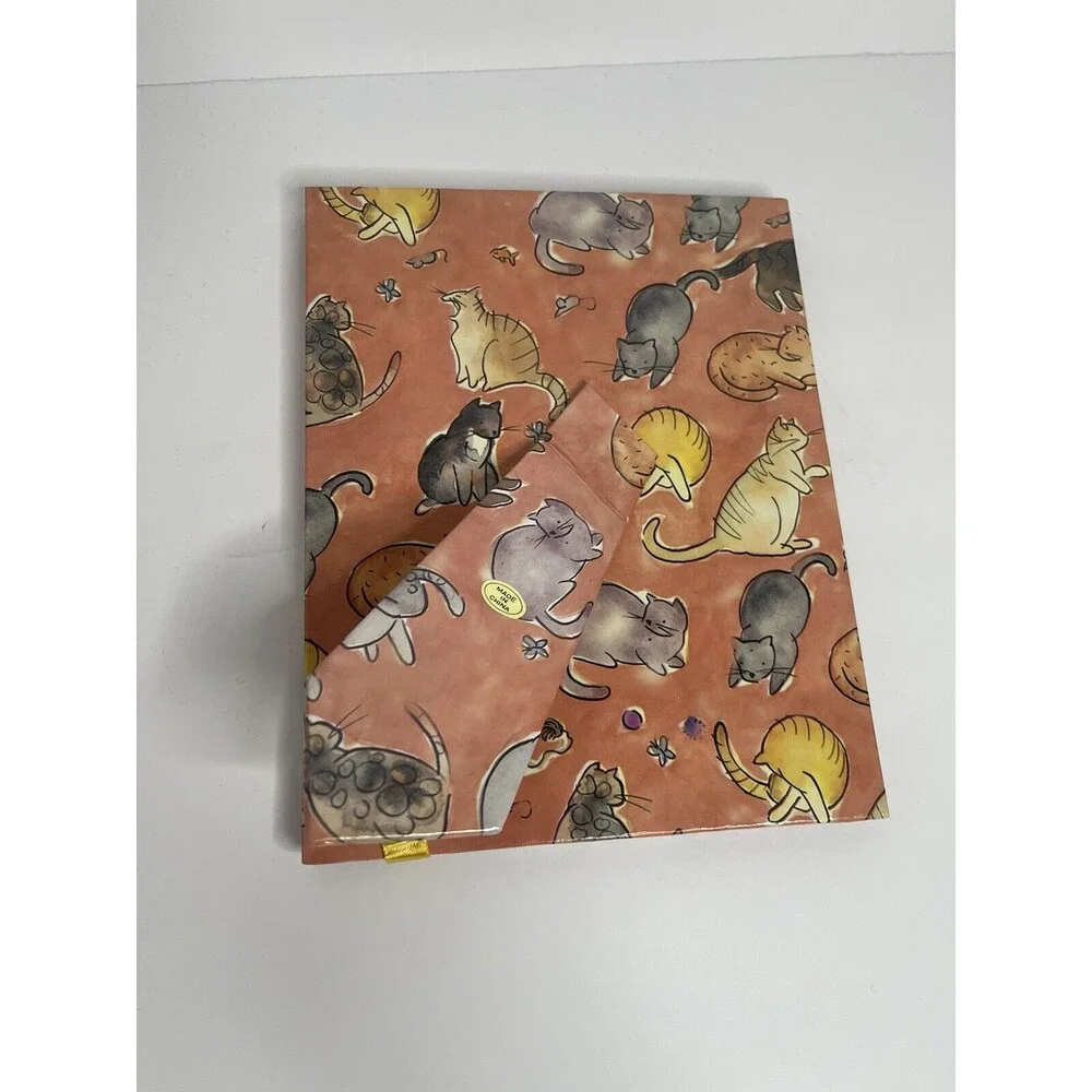 Vintage Cat Print Cartoon Cardboard Coral Red Photo Frame Holds 4